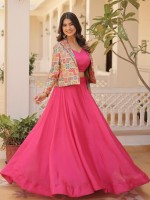 Hot Pink Chinon Koti Style Lehenga Choli